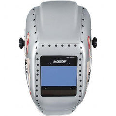 Jackson Safety - 2.36" Window Width x 3.93" Window Height, 9 to 13 Shade Auto-Darkening Lens, Fixed Front Welding Helmet - Graphics on Helmet Arc Angel Design, Thermoplastic Green Lens - Americas Industrial Supply