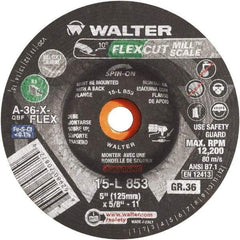 WALTER Surface Technologies - 36 Grit, 7" Wheel Diam, 3/16" Wheel Thickness, 7/8" Arbor Hole, Type 29 Depressed Center Wheel - Aluminum Oxide, 8,600 Max RPM - Americas Industrial Supply