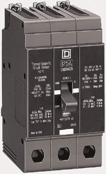 Square D - 20 Amp, 480Y/277 V, 3 Pole, Bolt On Branch Circuit Breaker - Thermal Magnetic Trip, 35 kA Breaking Capacity, 14-6 (Aluminum Copper) AWG, 4.05 Inch Deep x 5.66 Inch High x 2.94 Inch Wide - Americas Industrial Supply