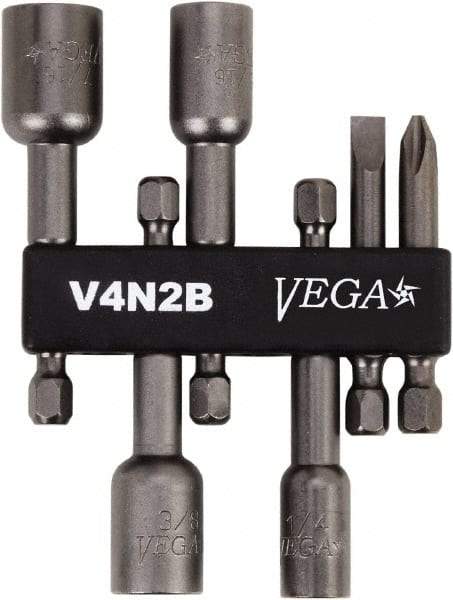 VEGA Industries - 6 Piece, Phillips, Slotted, Magnetic Nutsetters Handle, Screwdriver Bit Set - 1/4" Hex Drive - Americas Industrial Supply