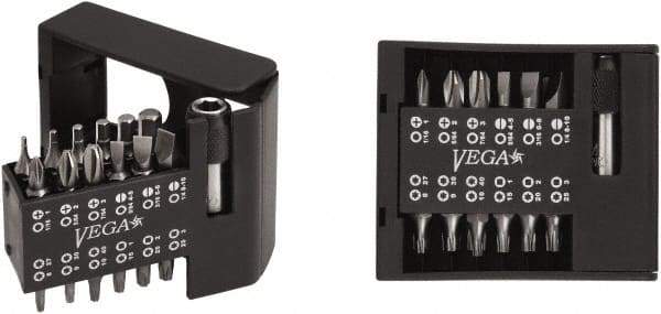 VEGA Industries - 25 Piece, 1/4" Drive Screwdriver Bit Set - #1 to #3 Phillips, 1/16 to 1/4" Hex, T8 to T40 Torx, #1 to #3 Square Recess - Americas Industrial Supply