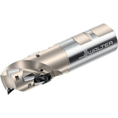 Walter - 1-1/4" Cut Diam, 1.693" Max Depth of Cut, 1-1/4" Shank Diam, 4.801" OAL, Indexable Square Shoulder Helical End Mill - Multiple Insert Styles, Weldon Shank, 90° Lead Angle, Through Coolant, Series Xtra-tec - Americas Industrial Supply