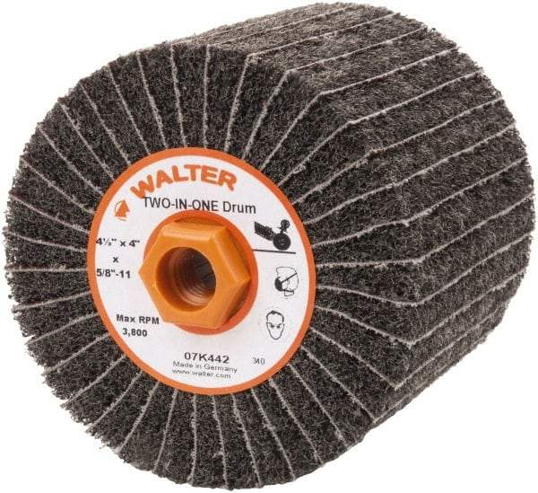 WALTER Surface Technologies - 4-1/2" Diam, 80 Grit Aluminum Oxide Unmounted Flap Wheel - 5/8" Hole, 5/8-11 Thread, 4" Wide, Nonwoven & Coated, Fine Grade, 3,800 Max RPM - Americas Industrial Supply