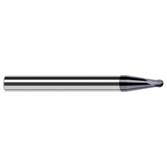 Ball End Mill: 0.093″ Dia, 0.074″ LOC, 2 Flute, Solid Carbide 2-1/2″ OAL, 3/8″ Shank Dia, 35 ° Helix, AlTiN Coated, Single End