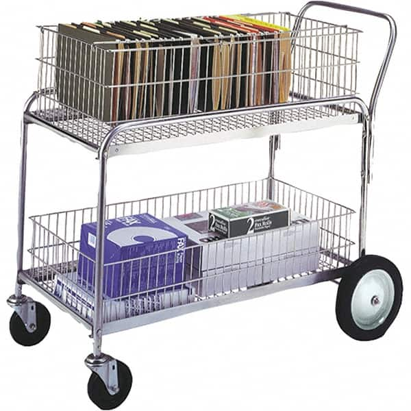 Wesco Industrial Products - 250 Lb Capacity, 36" Wide x 11" Long x 17-1/4" High Mail Cart - 2 Shelf, Steel, Hard Rubber Casters - Americas Industrial Supply