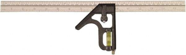 Johnson Level & Tool - 1 Piece, 16" Combination Square Set - 1/8 & 1/16" (Inch/Metric) Graduation, Stainless Steel Blade, Cast Zinc Head - Americas Industrial Supply