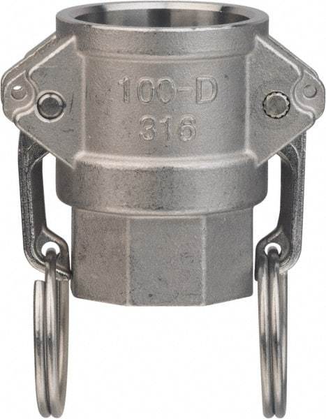 Value Collection - 4" Stainless Steel Cam & Groove Suction & Discharge Hose Female Coupler Female NPT Thread - Part D, 4" Thread, 400 Max psi - Americas Industrial Supply