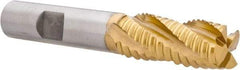 Hertel - 9/16" Diam, Coarse Pitch, 1-3/8" LOC, 4 Flute Cobalt Roughing Square End Mill - TiN Finish, 3-3/8" OAL, 1/2" Shank Diam, Single End, Centercutting, 30° Helix - Americas Industrial Supply