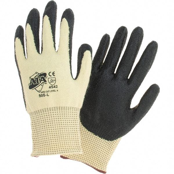 Worldwide Protective Products - Size L, ANSI Cut Lvl 4, Puncture Lvl 2, Abrasion Lvl 3, Cut Resistant Gloves - Palm Coated, Black/Yellow - Americas Industrial Supply