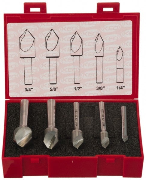 Keo - 5 Piece, 1/4 to 3/4" Head Diam, 90° Included Angle, Single End Countersink Set - Americas Industrial Supply