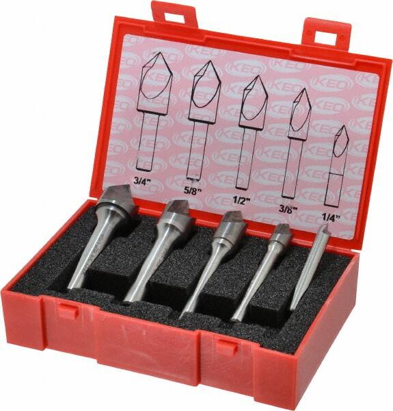 Keo - 5 Piece, 1/4 to 3/4" Head Diam, 82° Included Angle, Single End Countersink Set - Americas Industrial Supply