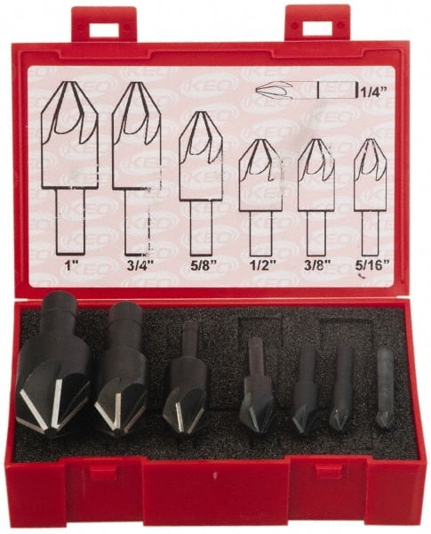 Keo - 7 Piece, 1/4 to 1" Head Diam, 90° Included Angle, Single End Countersink Set - Americas Industrial Supply