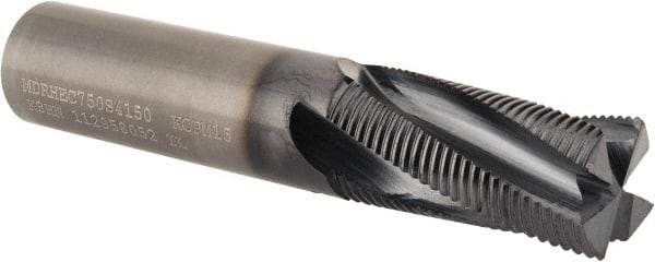 Kennametal - 3/4" Diam, Fine Pitch, 1-1/2" LOC, 4 Flute Solid Carbide Roughing Square End Mill - AlTiN Finish, 4" OAL, 3/4" Shank Diam, Centercutting, 20° Helix - Americas Industrial Supply