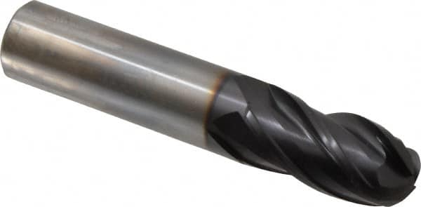 OSG - 3/4" Diam, 1-1/2" LOC, 4 Flute Solid Carbide Ball End Mill - TiAlN Finish, Single End, 4" OAL, 3/4" Shank Diam, Spiral Flute - Americas Industrial Supply