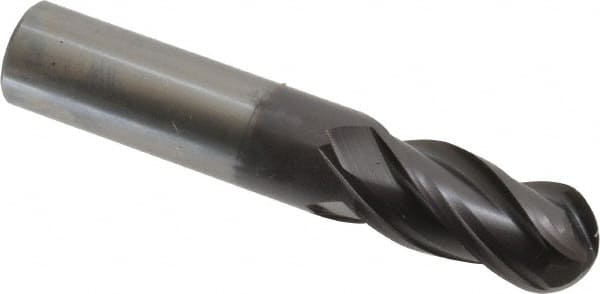 OSG - 16mm Diam, 32mm LOC, 4 Flute Solid Carbide Ball End Mill - TiAlN Finish, Single End, 89mm OAL, 16mm Shank Diam, Spiral Flute - Americas Industrial Supply