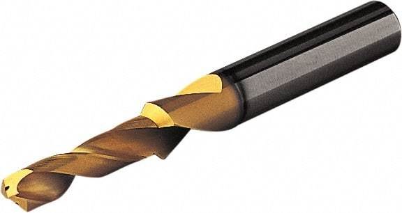 Seco - 4.2mm 140° Spiral Flute Solid Carbide Screw Machine Drill Bit - Multilayer TiAlN Finish, Right Hand Cut, 30mm Flute Length, 66mm OAL, Straight Shank, Through Coolant - Americas Industrial Supply