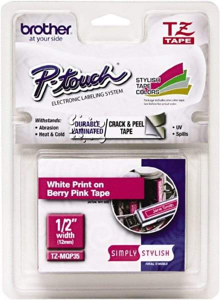 Brother - 1/2" Wide, Berry & Pink Tape Cassette - For Label Maker - Americas Industrial Supply