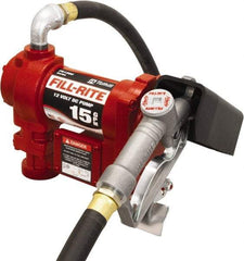 Tuthill - 15 GPM, 3/4" Hose Diam, DC Tank Pump with Manual Nozzle - 1" Inlet, 3/4" Outlet, 12 Volts, 12' Hose Length, 1/4 hp - Americas Industrial Supply