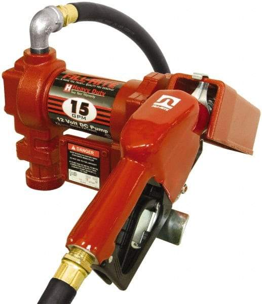 Tuthill - 15 GPM, 3/4" Hose Diam, DC Tank Pump with Automatic Nozzle - 1" Inlet, 3/4" Outlet, 12 Volts, 12' Hose Length, 1/4 hp - Americas Industrial Supply