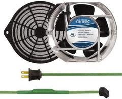 Made in USA - 115 Volts, AC, 240 CFM, Oval Tube Axial Fan Kit - 0.46 Amp Rating, Includes Fan, Fan Guard, 151mm High x 172mm Wide x 51mm Deep, Thermostatically Controlled Fan Cord - Americas Industrial Supply