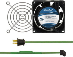 Made in USA - 115 Volts, AC, 31 CFM, Square Tube Axial Fan Kit - 0.18 Amp Rating, 3.15" High x 3" Wide x 38.5mm Deep, Includes Fan, Fan Guard, Thermostatically Controlled Fan Cord - Americas Industrial Supply
