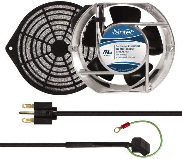 Made in USA - 230 Volts, AC, 240 CFM, Oval Tube Axial Fan Kit - 0.12/0.16 Amp Rating, 151mm High x 172mm Wide x 51mm Deep, Includes Fan, Fan Filter, Fan Cord - Americas Industrial Supply