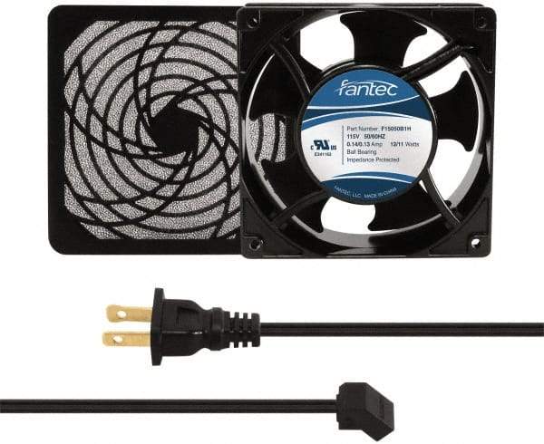 Made in USA - 115 Volts, AC, 80 CFM, Square Tube Axial Fan Kit - 0.18 Amp Rating, 120mm High x 120mm Wide x 38.5mm Deep, Includes Fan, Fan Filter, Fan Cord - Americas Industrial Supply