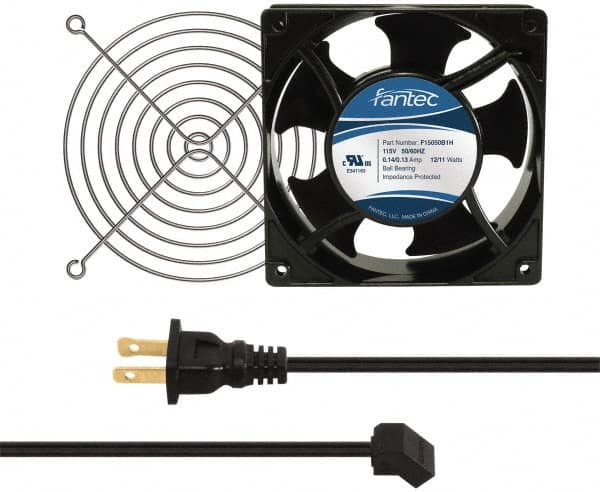 Made in USA - 115 Volts, AC, 80 CFM, Square Tube Axial Fan Kit - 0.18 Amp Rating, 120mm High x 120mm Wide x 38.5mm Deep, Includes Fan, Fan Guard, Fan Cord - Americas Industrial Supply