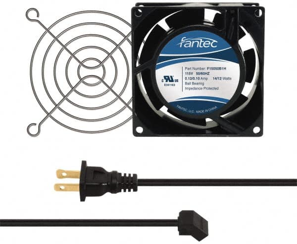 Made in USA - 115 Volts, AC, 31 CFM, Square Tube Axial Fan Kit - 0.18 Amp Rating, 3.15" High x 3" Wide x 38.5mm Deep, Includes Fan, Fan Guard, Fan Cord - Americas Industrial Supply