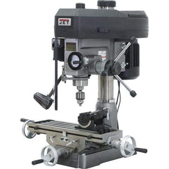 Jet - 1 Phase, 15-7/8" Swing, Step Pulley Mill Drill Combination - 9-1/2" Table Length x 32-1/4" Table Width, 14" Longitudinal Travel, 6" Cross Travel, 12 Spindle Speeds, 2 hp, 115/230 Volts - Americas Industrial Supply