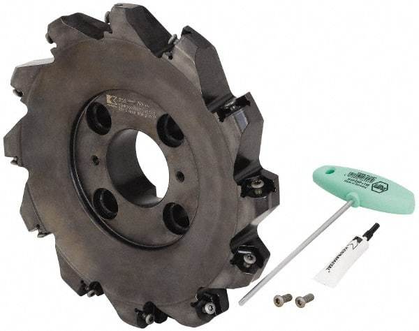 Kennametal - 10" Cut Diam, 2-1/2" Arbor Hole, 8mm Max Depth of Cut, 45° Indexable Chamfer & Angle Face Mill - 12 Inserts, HNPJ 1307... Insert, Right Hand Cut, 12 Flutes, Through Coolant, Series Dodeka Max - Americas Industrial Supply