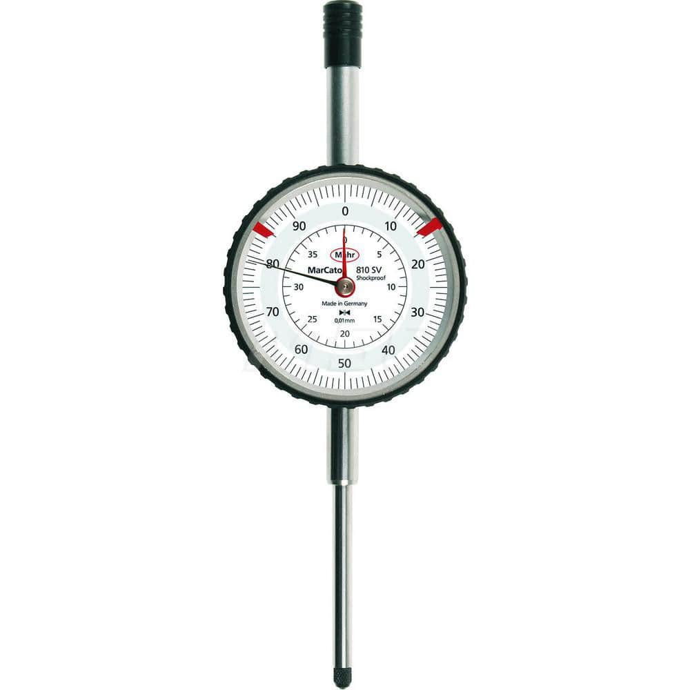 Mahr - Dial Drop Indicators; Maximum Measurement (Inch): 1.57 ; Maximum Measurement (mm): 40.00 ; Dial Graduation (mm): 0.0100 ; Dial Graduation (Decimal Inch): 3.900000 ; Dial Reading: 0-100 ; Dial Diameter (mm): 50.00 - Exact Industrial Supply