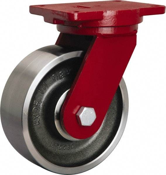 Hamilton - 8" Diam x 3" Wide x 10-1/2" OAH Top Plate Mount Swivel Caster - Forged Steel, 4,000 Lb Capacity, Tapered Roller Bearing, 6-1/8 x 7-1/2" Plate - Americas Industrial Supply