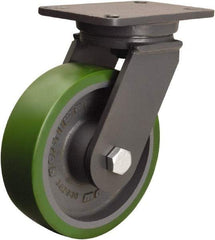 Hamilton - 8" Diam x 2-1/2" Wide x 10-1/2" OAH Top Plate Mount Swivel Caster - Polyurethane Mold onto Cast Iron Center, 2,000 Lb Capacity, Tapered Roller Bearing, 5-1/4 x 7-1/4" Plate - Americas Industrial Supply