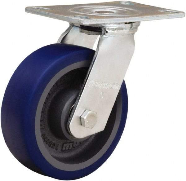 Hamilton - 6" Diam x 2" Wide x 7-1/2" OAH Top Plate Mount Swivel Caster - Polyurethane Mold onto Cast Iron Center, 900 Lb Capacity, Sealed Precision Ball Bearing, 4-1/2 x 6-1/4" Plate - Americas Industrial Supply