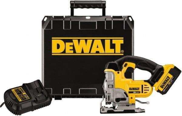 DeWALT - 20 Volt, 3,000 SPM, 1" Stroke Length, Lithium-Ion Cordless Jigsaw - 90° Cutting Angle, Series 20V MAX Battery Included - Americas Industrial Supply