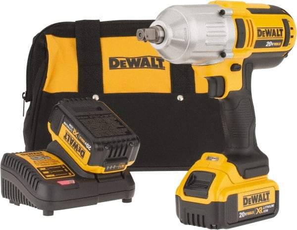 DeWALT - 1/2" Drive 20 Volt Mid-Handle Cordless Impact Wrench & Ratchet - 1,500 RPM, 2,300 BPM, 400 Ft/Lb Torque, 2 Lithium-Ion Batteries Included - Americas Industrial Supply