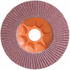 WALTER Surface Technologies - 40 Grit, 5" Disc Diam, 7/8" Center Hole, Type 28 Ceramic Flap Disc - 12,200 Max RPM, Plastic Backing, Arbor Attaching System, Coated - Americas Industrial Supply