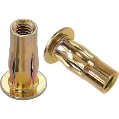 Rivet Nuts; Nut Type: Open End; Material: Steel; Head Type: Flange; Minimum Grip: 0.02 in; Drill Size (Inch): 0.297; Maximum Grip: 0.28 in; Finish: Zinc Plated; Thread Size: 15/16-18; Minimum Grip (Decimal Inch): 0.0200; Maximum Grip (Decimal Inch): 0.280