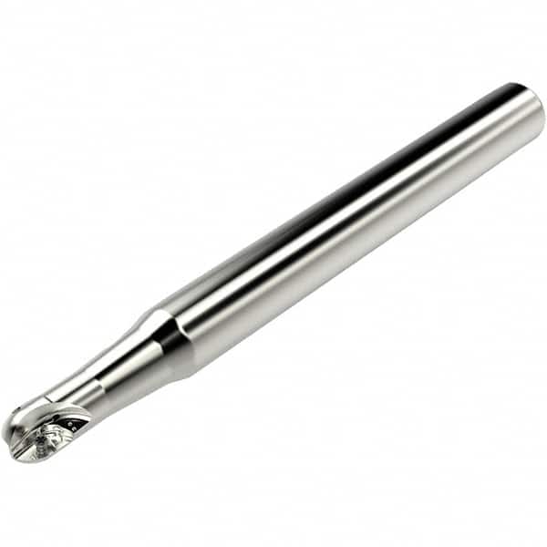 Seco - 12mm Cut Diam, 10mm Max Depth of Cut, 16mm Shank Diam, 160mm OAL, Indexable Ball Nose End Mill - 10mm Head Length, Straight Shank, K2 Toolholder, 218.20-060 Insert - Americas Industrial Supply