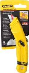 Stanley - Retractable Utility Knife - 2-1/2" Carbon Steel Blade, Yellow Cast Aluminum Handle, 3 Blades Included - Americas Industrial Supply