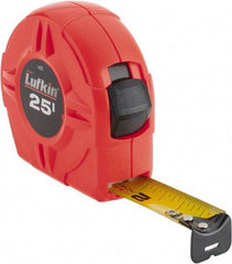 Lufkin - 25' x 1" Yellow Blade Tape Measure - 1/16" Graduation, A5 Graduation Style, High-Visibility Orange Case - Americas Industrial Supply