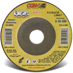 5″ × 3/32 (.094)" × 5/8″ 11 A36S - Cut /Grind Combo Type 27 Depressed Center Wheel 3 in 1 Cut-Grind-Finish