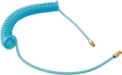 Parker - 3/8" ID, 3/8 Thread, 25' Long, Transparent Blue 95A Shore Durometer Polyurethane Coiled & Self Storing Hose - 140 Max psi, Male Rigid x Male Swivel - Americas Industrial Supply