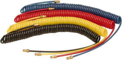 Parker - 1/4" ID, 3/8 Thread, 15' Long, Black 98 Durometer Polyurethane Coiled & Self Storing Hose - 180 Max psi, Male Rigid x Male Swivel - Americas Industrial Supply