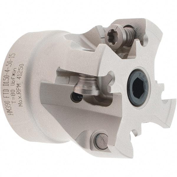 Iscar - 4 Inserts, 1-1/2" Cut Diam, 1/2" Arbor Diam, 0.512" Max Depth of Cut, Indexable Square-Shoulder Face Mill - 0° Lead Angle, 1.37" High, HM390 TDKT 1505.. Insert Compatibility, Through Coolant, Series HeliIQMill - Americas Industrial Supply