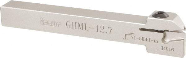Iscar - GHM, External, Left Hand, 0.189" Max Depth of Cut, 0.157" Max Groove Width, Indexable Grooving Tool Holder - GI.., GPV, TIP Insert Compatibility, 1/2" Shank Height, 1/2" Shank Width, 4-1/2" OAL - Americas Industrial Supply