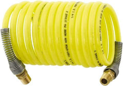 Parker - 3/16" ID, 1/4 Thread, 50' Long, Yellow Nylon Coiled & Self Storing Hose - 225 Max psi, Male Rigid x Male Swivel - Americas Industrial Supply