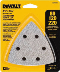 DeWALT - 80, 120 & 220 Grit, Aluminum Oxide TriangleSanding Sheet - 3-1/2" Long x 3-3/4" Wide, Assorted Grade, Weighted Cloth Backing - Americas Industrial Supply