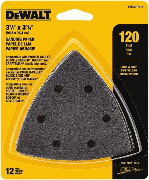 DeWALT - 120 Grit, Aluminum Oxide TriangleSanding Sheet - 3-1/2" Long x 3-3/4" Wide, Fine Grade, Weighted Cloth Backing - Americas Industrial Supply